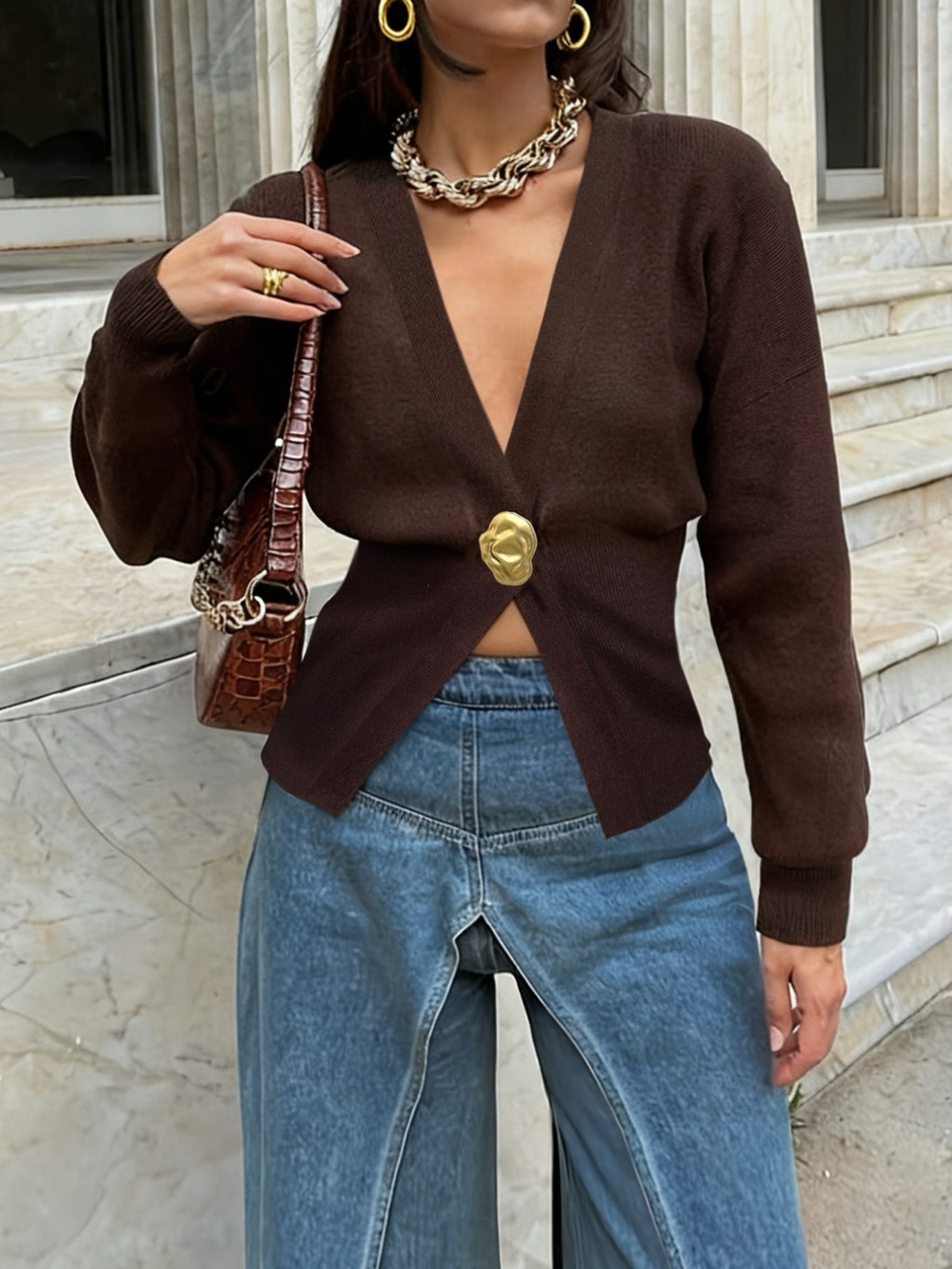Single-Button Fitted Cardigan